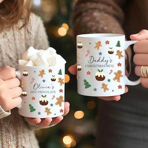Personalised Family Matching Christmas Mugs, Kids Stocking Filler, Hot Chocolate Lover Gift, Xmas Eve Box, Matching Daddy Mummy Mugs