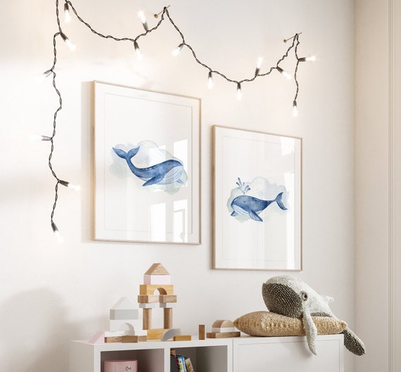 Set of 2 Whale Prints, Ocean Nursery Decor, Blue Nursery Prints, Nautical Wall Art, Navy Nursery, Sealife Nursery Art, Boy Sea Bedroom Decor