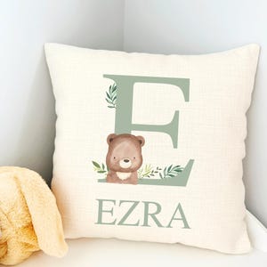 Boys Bear Bedroom Decor, Sage Green Nursery Woodland Bear Bedroom, Baby Gift Decorative Pillow, Personalised Cushion Boys