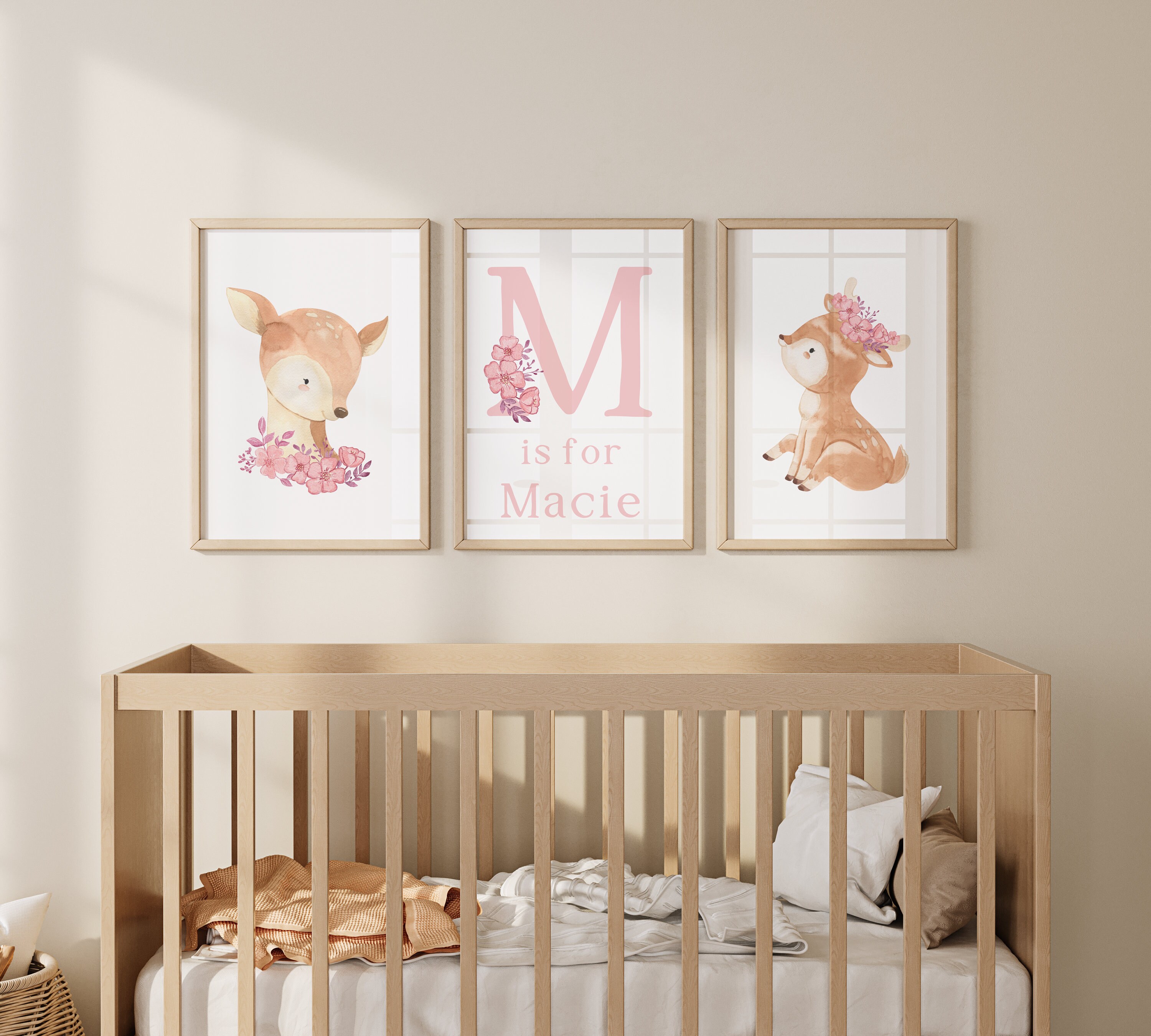 Girls Woodland Nursery Prints, Deer Nursery Name Sign, Girl Forest ...