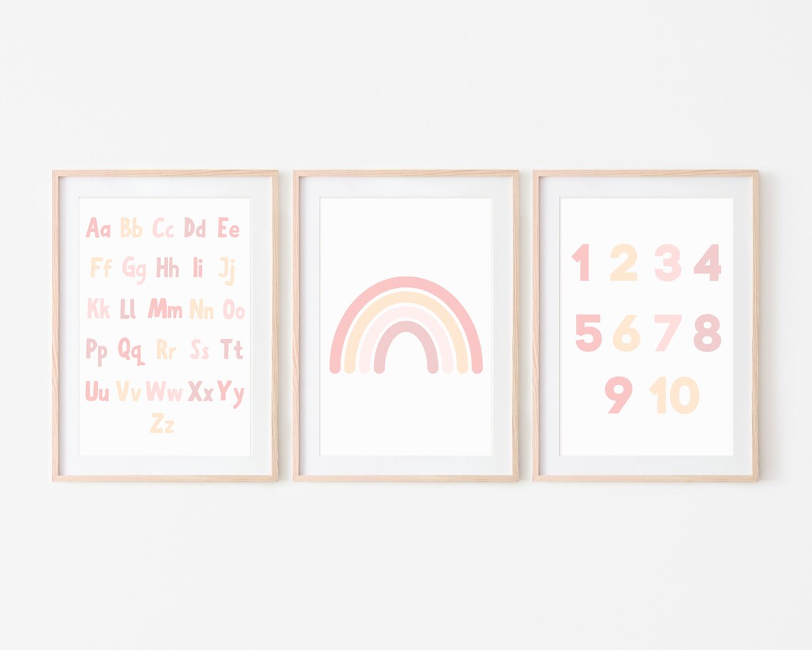 Alphabet and Numbers, Pink ABC, Educational Wall Art, Girls Alphabet ...