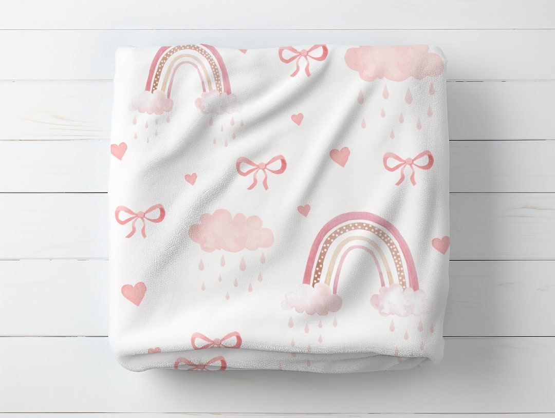 Pink Bow Rainbow Blanket, Pink Blanket Baby Girl Gift Newborn, Nursery ...
