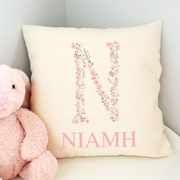 Nouveau coussin bébé, cadeau pour chambre de petite fille, coussin pour petite-fille, housse de coussin enfant, cadeau floral pour bébé, coussin bébé personnalisé
