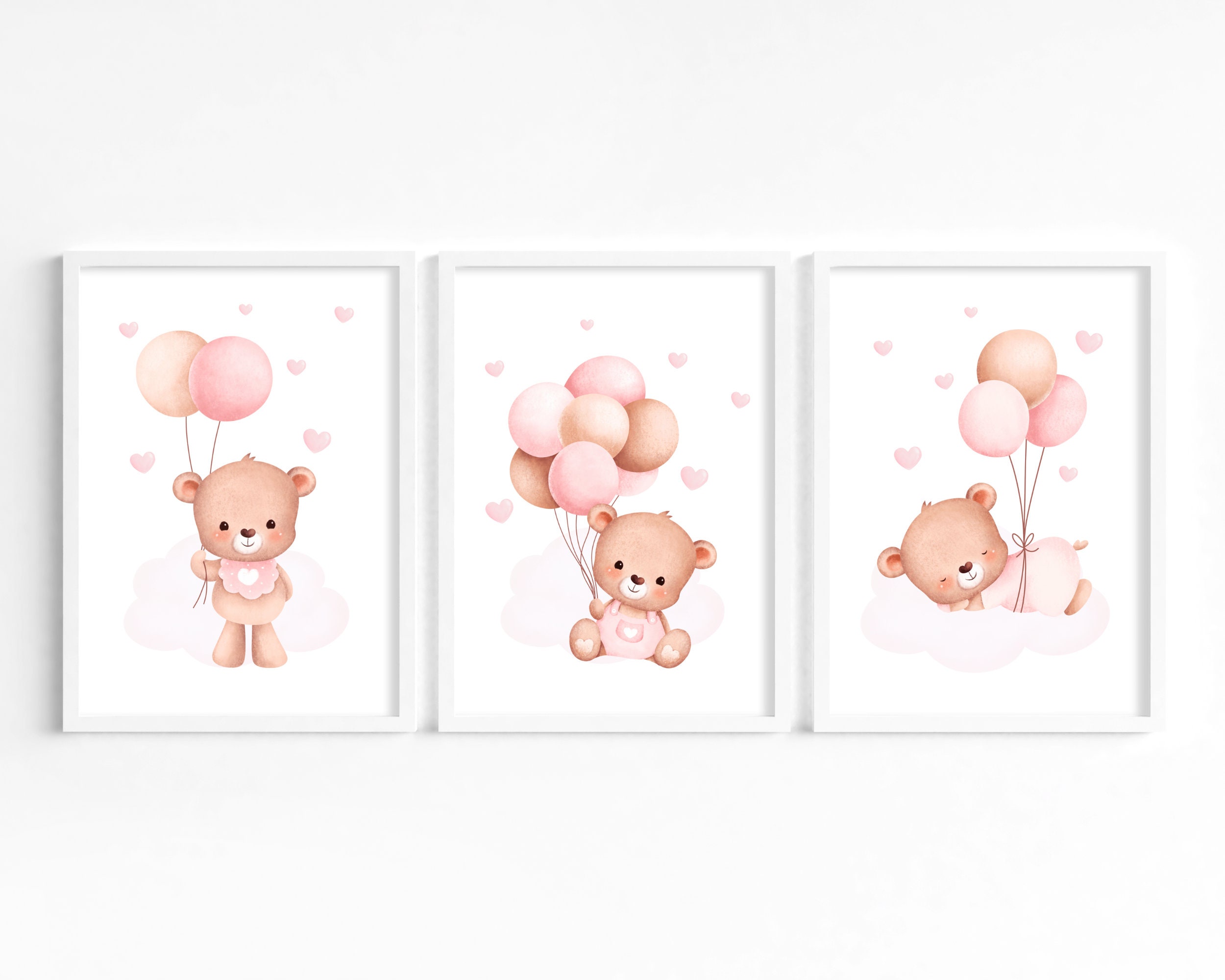 Set of 3 Teddy Bear Print, Teddy Bear Print Nursery, Bear Balloon Wall ...