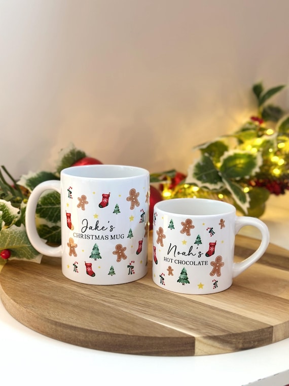 Personalised Matching Christmas Mugs, Traditional Xmas Mugs, Family Hot Chocolate, Mummy Daddy Child Christmas Mug, Stocking Filler Daddy