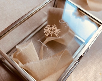Caja para anillos de cristal grabada a mano | Caja de anillo grabada a mano personalizada individualmente | Caja de anillos de cristal | Oro, plata u oro rosa