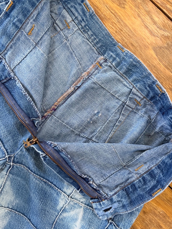 Vintage 1970s windowpane Patchwork Distressed Jea… - image 8