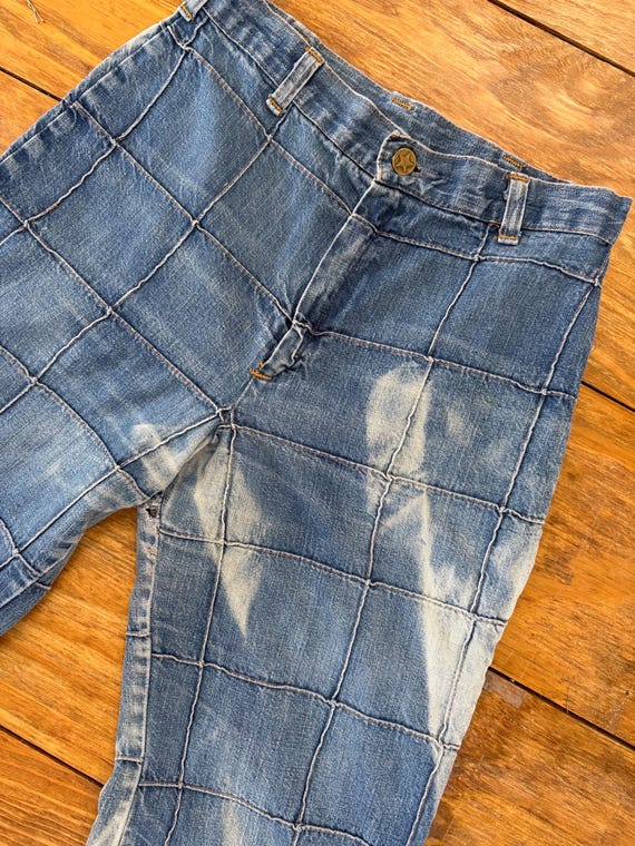 Vintage 1970s windowpane Patchwork Distressed Jea… - image 7