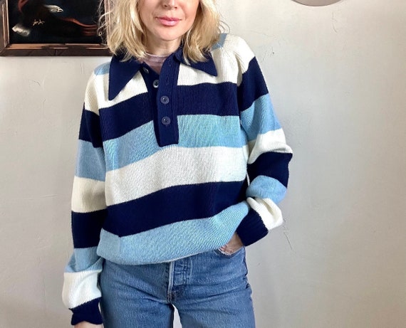 Vintage Blue Striped Sweater - image 3