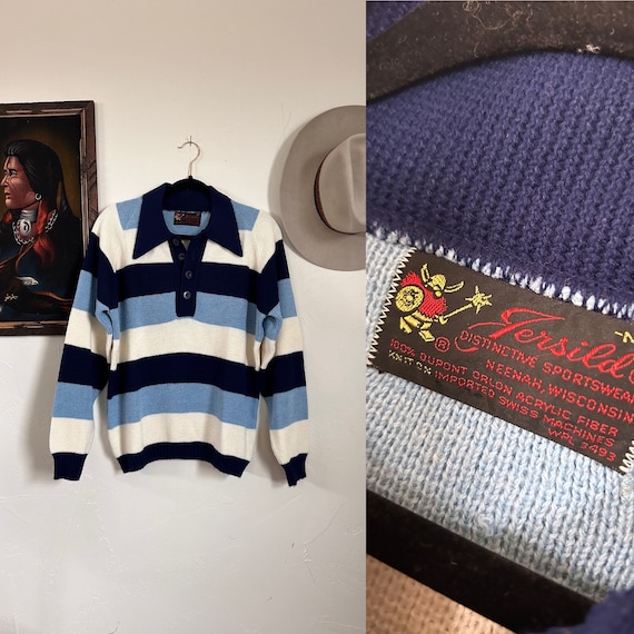 Vintage Blue Striped Sweater - image 2