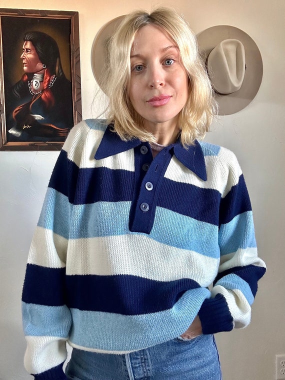 Vintage Blue Striped Sweater - image 1