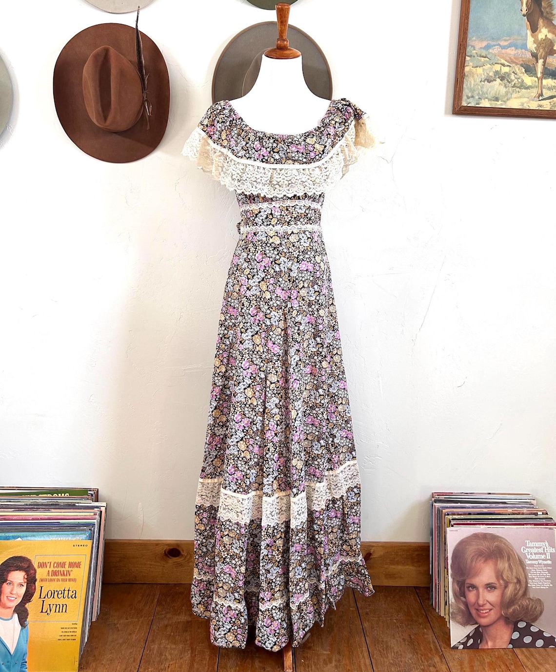 Vintage 70s Cream Prairie Dress