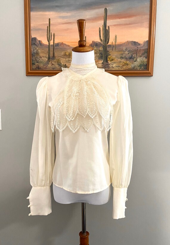 Vintage Jessica/'s Gunnies Cream Button Down Victorian Prairie Blouse