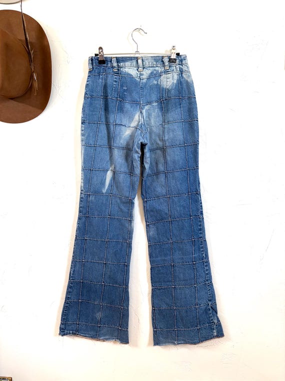 Vintage 1970s windowpane Patchwork Distressed Jea… - image 5