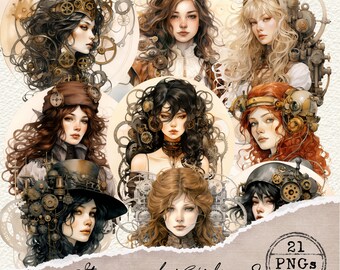 Steampunk Clipart, Steampunk Girls, Victorian Steampunk, Junk Journal, Victorian Ephemera, Scrapbooking, Dark Academia Clipart, Gothic 041