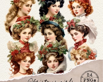 Viktorianische Weihnachten Cliparts, Vintage viktorianische Ephemera, Pingeliger Schnitt, Weihnachtsmädchen, Weihnachten PNG, Junk Journal, Viktorianische Mädchen PNG, 026
