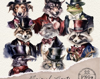 Dandy Animals Clipart, Gothic Animal Portrait, Gothic Animal Print, Victorian Animal Art, Watercolor Fox Clipart, Fox Ephemera, 004