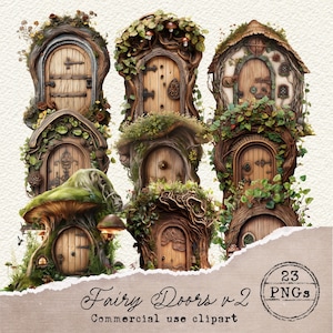 Clipart de portes de fée, PNG de porte de fée, diorama de porte de fée, clipart forêt magique, clipart de conte de fées, maisons des elfes, clipart Cottagecore, 020