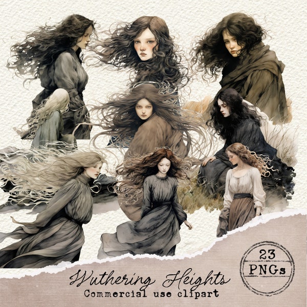 Wuthering Heights Clipart, Victorian Clipart, Dark Academia Clipart, Gothic Clipart, Gothic Girls, Ghost Girls, Scrapbooking Ephemera, 044