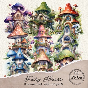 Fairy Houses Clipart, Fairy House PNG, Magical Fairytale Illustrations, Junk Journal Ephemera, Fussy Cut, Scrapbooking, Commercial Use, 016