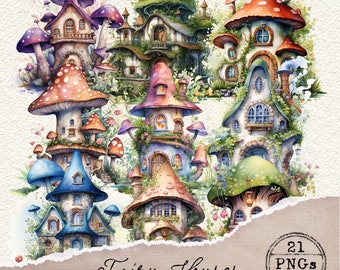 Fairy Houses Clipart, Fairy House PNG, Magical Fairytale Illustrations, Junk Journal Ephemera, Fussy Cut, Scrapbooking, Commercial Use, 016