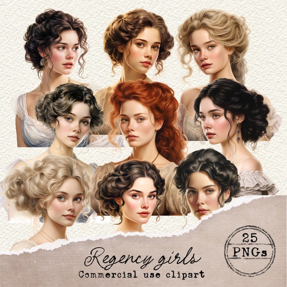Regency Clipart, Regency Era PNG, Victorian Ladies Clipart, Scrapbooking, Commercial Use, Vintage Clipart, Junk Journal Ephemera, 035