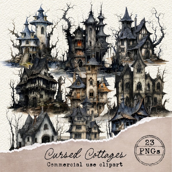 Haunted House PNG, Haunted House Clipart, Halloween PNG, Halloween Clipart, Witches House PNG Clipart, Ghost House Clipart, Cottagecore, 015