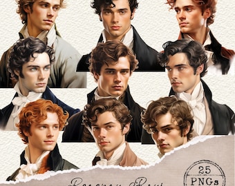Regency Era Clipart, Victorian Men Clipart, Dark Academia Clipart, Handsome Men PNG, Jounk Journal Ephemera, Fussy Cut, Scrapbooking, 032