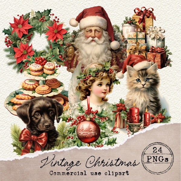 Clipart Noël PNG, clipart Noël vintage, Noël victorien PNG, éphémères victoriens, scrapbooking, Junk Journal éphémères, 033