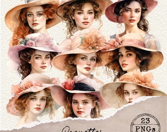 Clipart coquette, clipart Belle Epoque, clipart victorien, clipart dames victoriennes, PNG vintage, scrapbooking, Junk Journal éphémères, 037