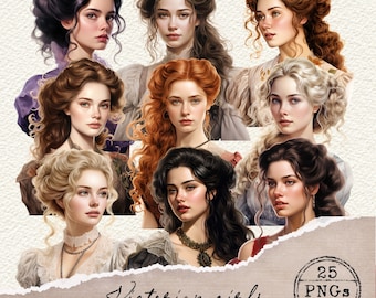 Victorian Clipart, Victorian Ladies Clipart, Vintage Clipart, Victorian Girl PNG, Victorian Women, Junk Journal Ephemera, Fussy Cut, 034