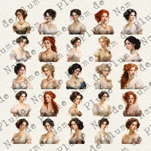 May include: A digital collage of 25 portraits of women with different hairstyles and clothing. Each woman is depicted with a neutral expression and is looking directly at the viewer.