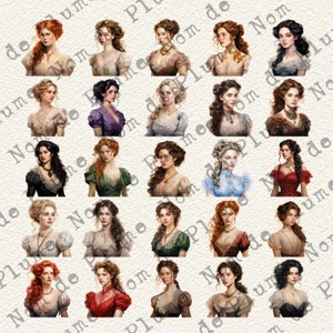 Op de afbeelding: Een digitale collage van 25 portretten van vrouwen met verschillende kapsels en kleding. Elke vrouw heeft een andere uitdrukking en is afgebeeld in een realistische stijl.