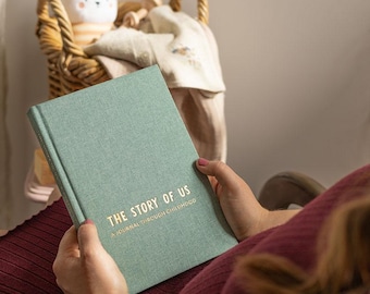 The Story Of Us | Childhood Memory Book Keepsake Gift for Baby Shower, New Parents Gift | Fabric Covered Memory Journal