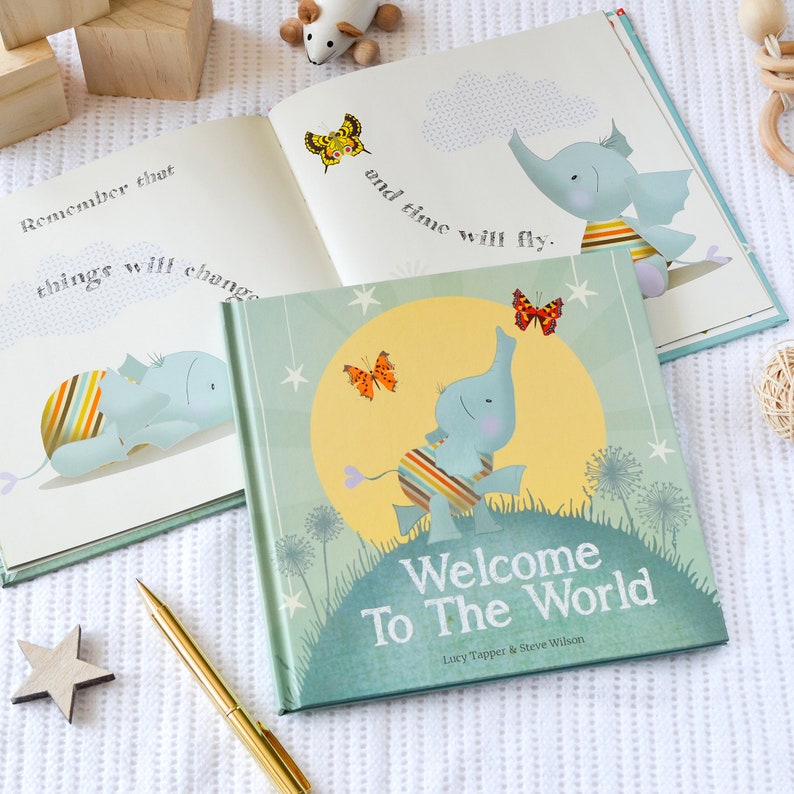 Welcome To The World Gift Book Keepsake Gift New Baby Baby Shower Christmas Stocking Filler Cute Elephant Book for Baby afbeelding 1