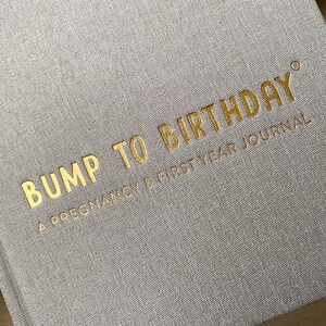 Gold foil pregnancy and first year journal close up.