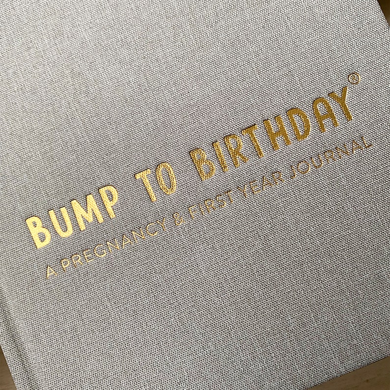 Gold foil pregnancy and first year journal close up.