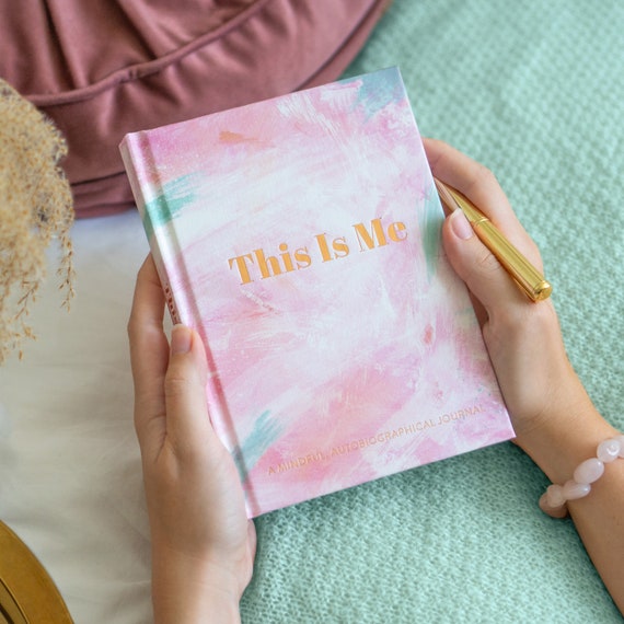 Autobiography Journal | This Is Me Mindful & Wellbeing Journal | Self Reflection | About me | Pastel Pink and Blue Design | Birthday Gift