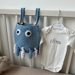 knitted hanging bag octopus basket, baby storage, animals nursery storage, hanging bag for kids room, stuffed toys storage