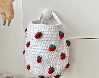 strawberry basket, strawberry decor,hanging storage basket, farmhouse decor,baby strawberry, nursery storage,strawberry nursery, toy storage