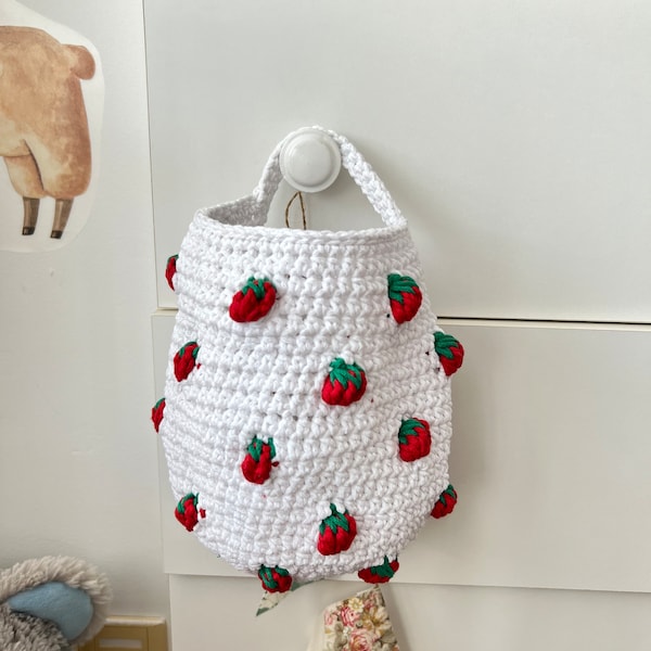 strawberry basket, strawberry decor,hanging storage basket, farmhouse decor,baby strawberry, nursery storage,strawberry nursery, toy storage