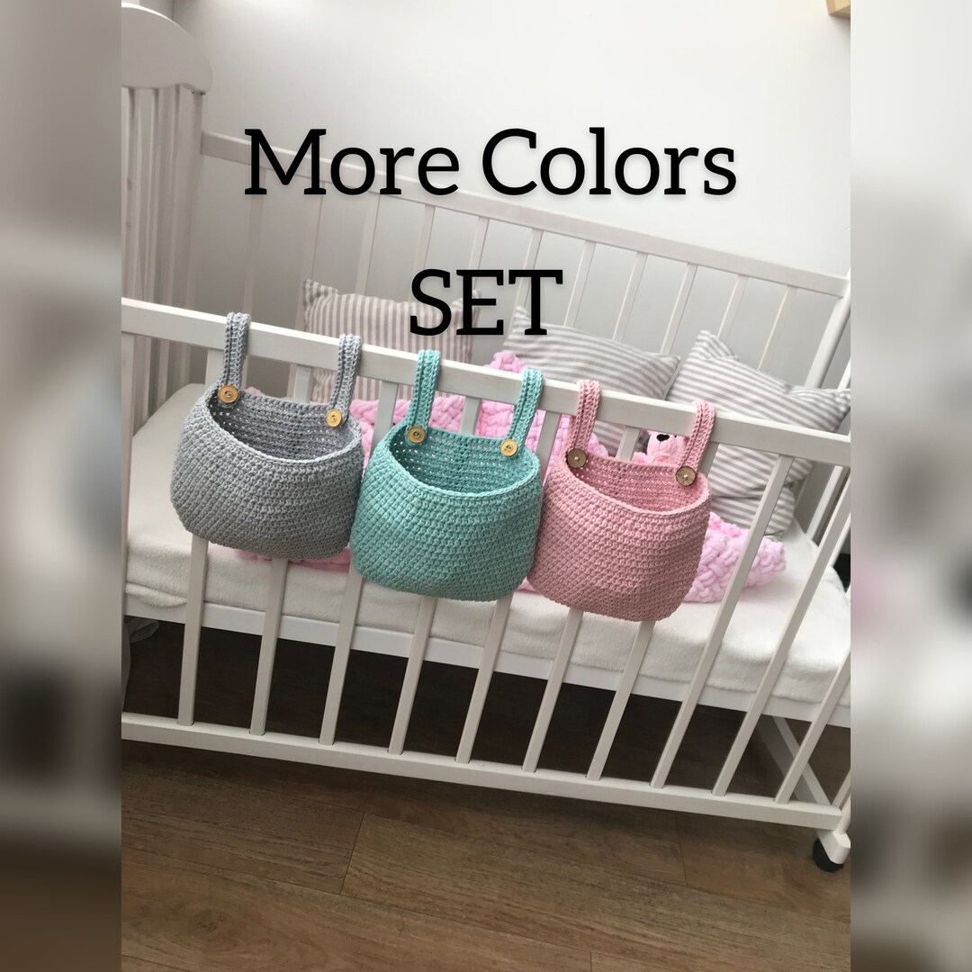 Crib Hanging Basket Set, Crochet Cotton Baby Bed Organizer, Baby Room
