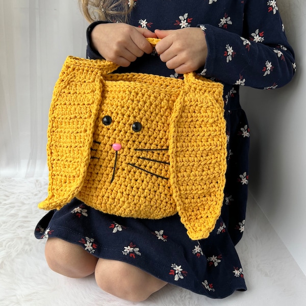 Animal Quirky Little Girl Toddler Bunny Bag, Crochet Baby Bag, Yellow Funny Girl Handbag, Kids Summer Bag, kids fashion, filles accessoire