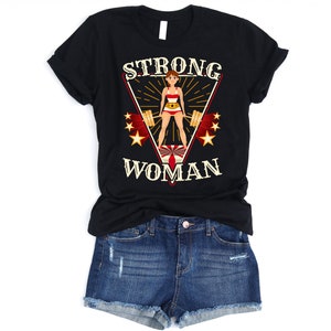 Camisa de mulher forte, festa temática de circo, camisas de circo para mulheres, presente de mulher forte, camisa de aniversário de circo, camisas de circo, mulheres fortes