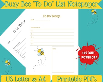 Busy Bee To Do List Printable, Cute Daily Planner Insert to Keep You Organised, Instant Digital Download, US Letter & A4