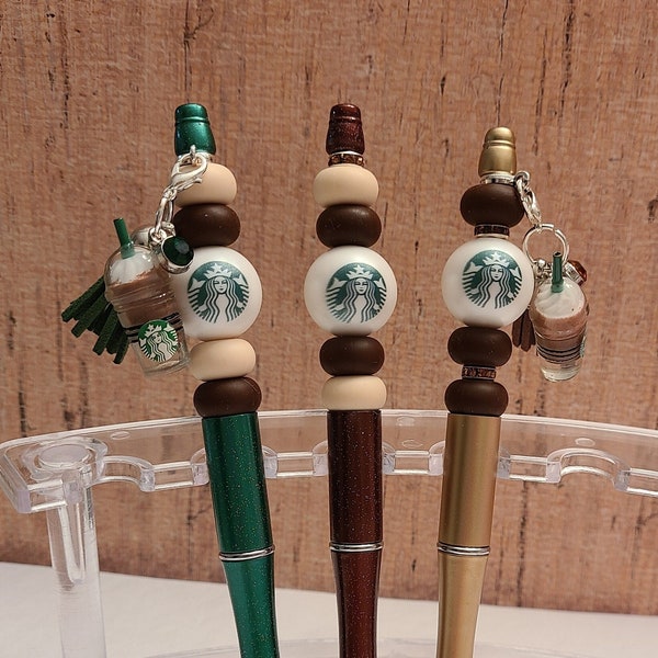 Coffee Lovers Beaded Pen Gift | Custom | 20mm Bubblegum Bead | Charm | Expresso | Unique | Stocking Stuffer | Gift Ideas