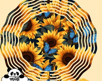 Handcrafted Double Sided 10 inch Wind Spinner with Sunflower Butterfly Pattern - Outdoor Yard Decor