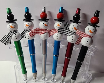 Snowman Pen | Snow | Wood Beads | Scarf | Christmas Gift | Custom | Personalized | Unique