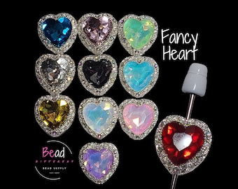 Fancy Rhinestone Bead, Heart Bead, Gemstone Bead, Sparkle Crystal Bead, Elegant Bead, Vintage Beads, Multi-Colored Beads, Big Beads, Spacers
