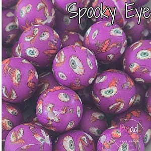 Halloween Beads, Purple Beads, Spooky Bead, 15mm Round Printed Bead, Bulk Bead, DIY Craft Beads for Pens, Lanyard Beads, Loose Keychain Bead